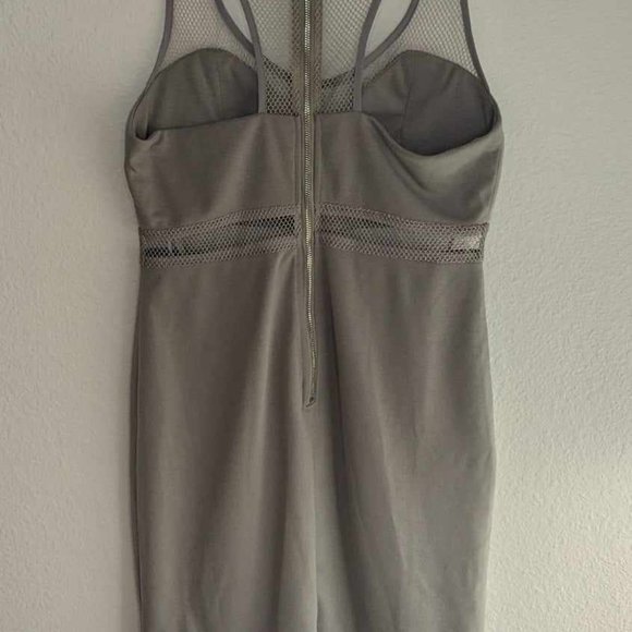 Grey mini dress with mesh and asymmetrical hem. S - Picture 7 of 9
